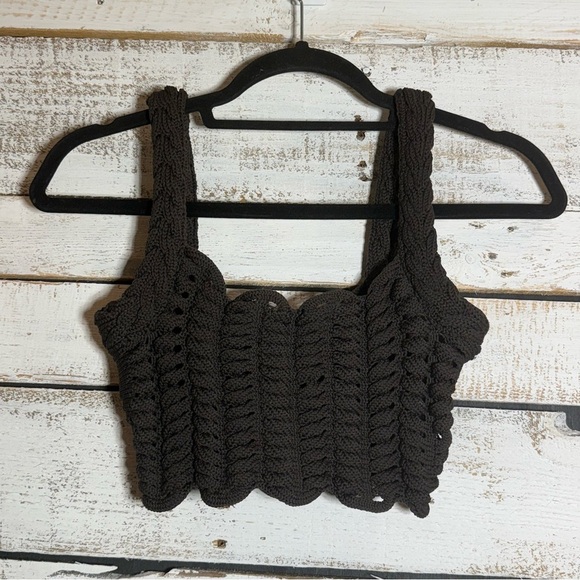 Zara Crop Top Chunky Knit Brownish Black Small S - Picture 1 of 3